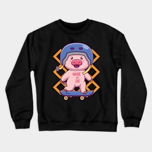 Skateboarding Pig On Skateboard Design Crewneck Sweatshirt
